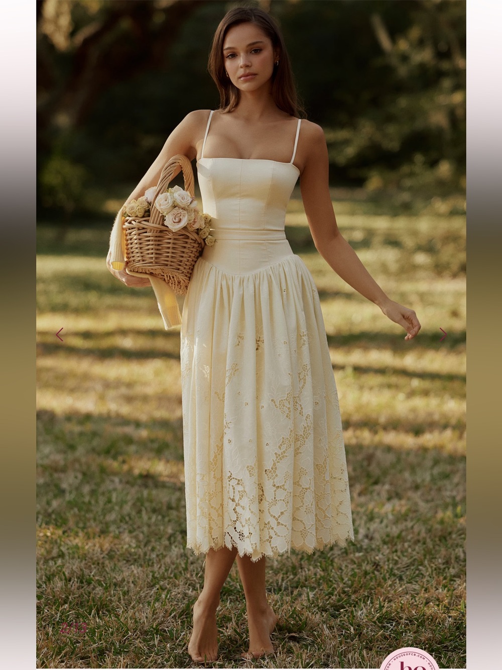 HOUSE OF CB Ysabella Lemon Custom Lace + Broderie Anglaise Midi Sundress